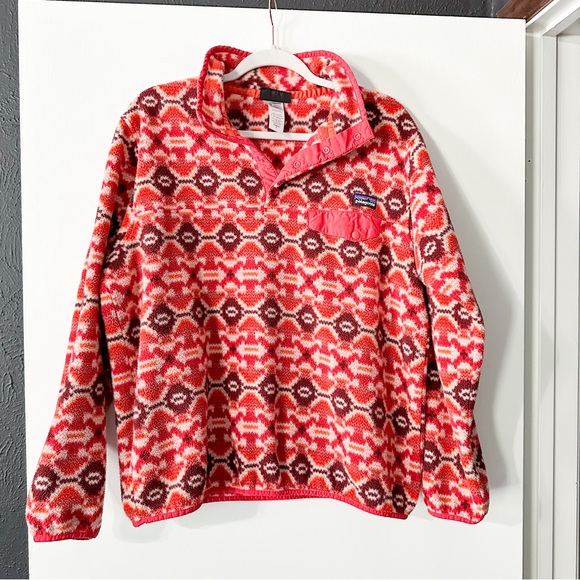 Patagonia Synchilla Snap-T Pullover Aberdeen Butterfly Red Aztec Jacket Size XL - Picture 2 of 8